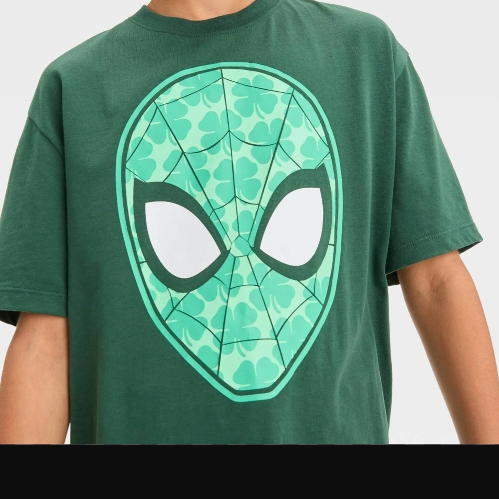 🆕Marvel Spider-Man Clover St. Pats Short Sleeve T-Shirt Green Boys Size Medium